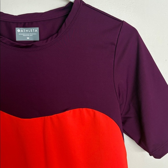 Athleta Colorblock Cropped Athletic Top Burgundy Orange Short Sleeve Size M - Picture 3 of 7